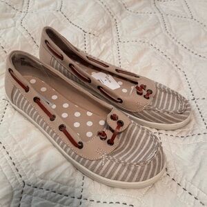 Striped Beige and Brown Women's Loafers
